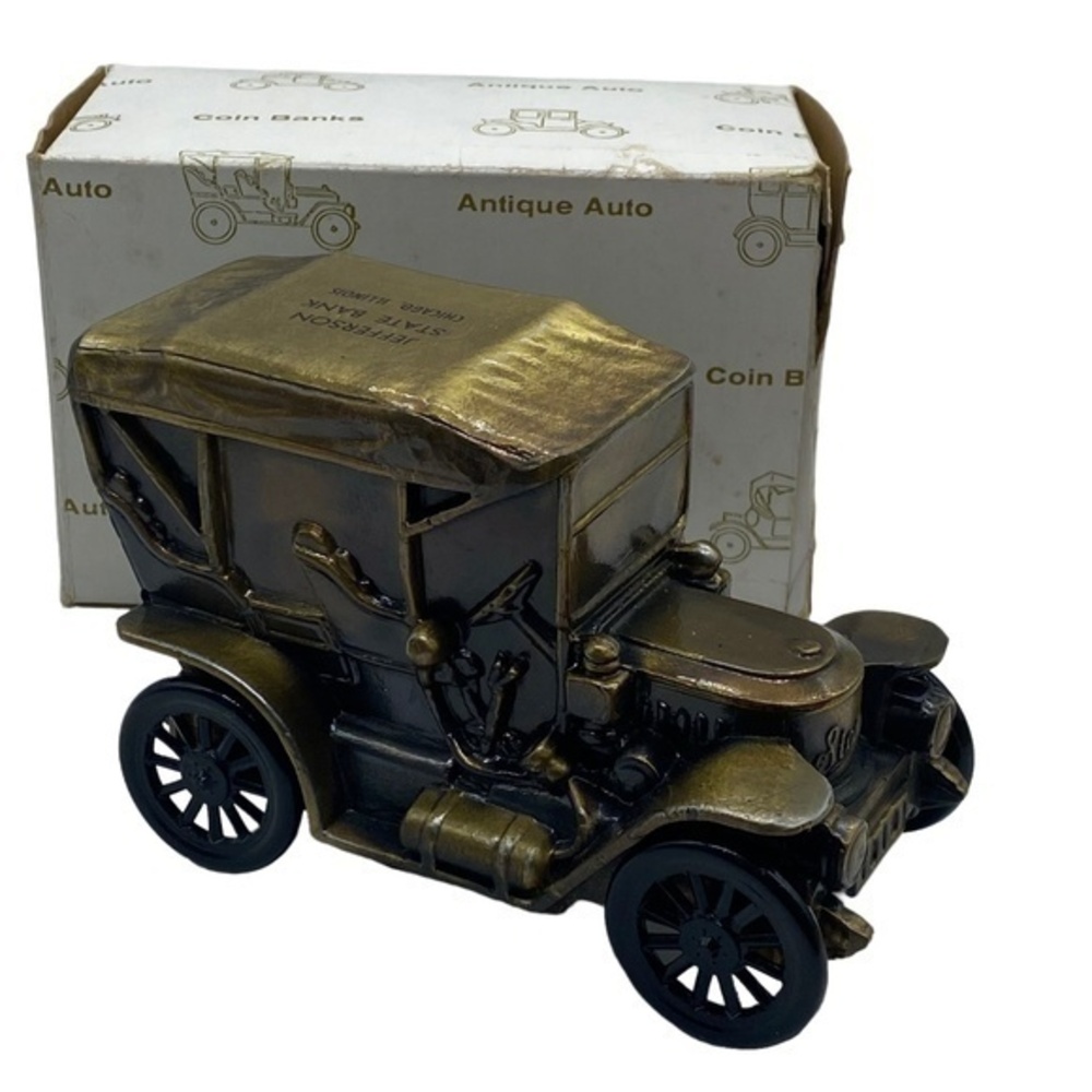 Vintage Bronze Stanley Steamer Coin Bank Jefferson State Bank Chicago Illinois